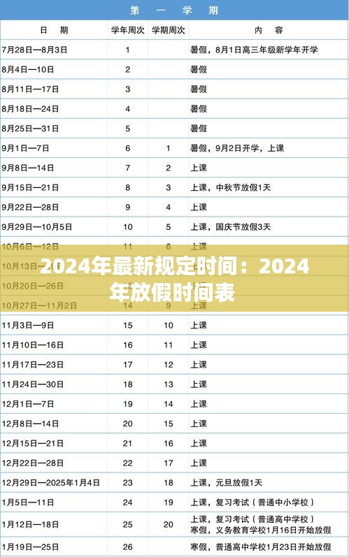 2024年最新规定时间：2024年放假时间表 