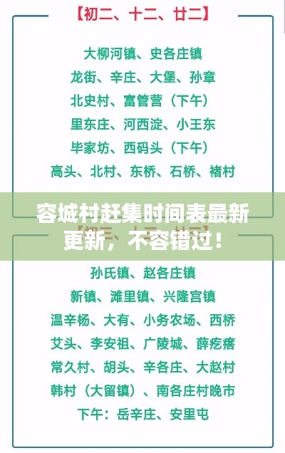 容城村赶集时间表最新更新，不容错过！