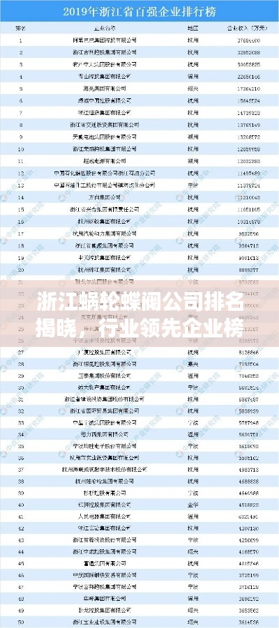 浙江蜗轮蝶阀公司排名揭晓，行业领先企业榜单